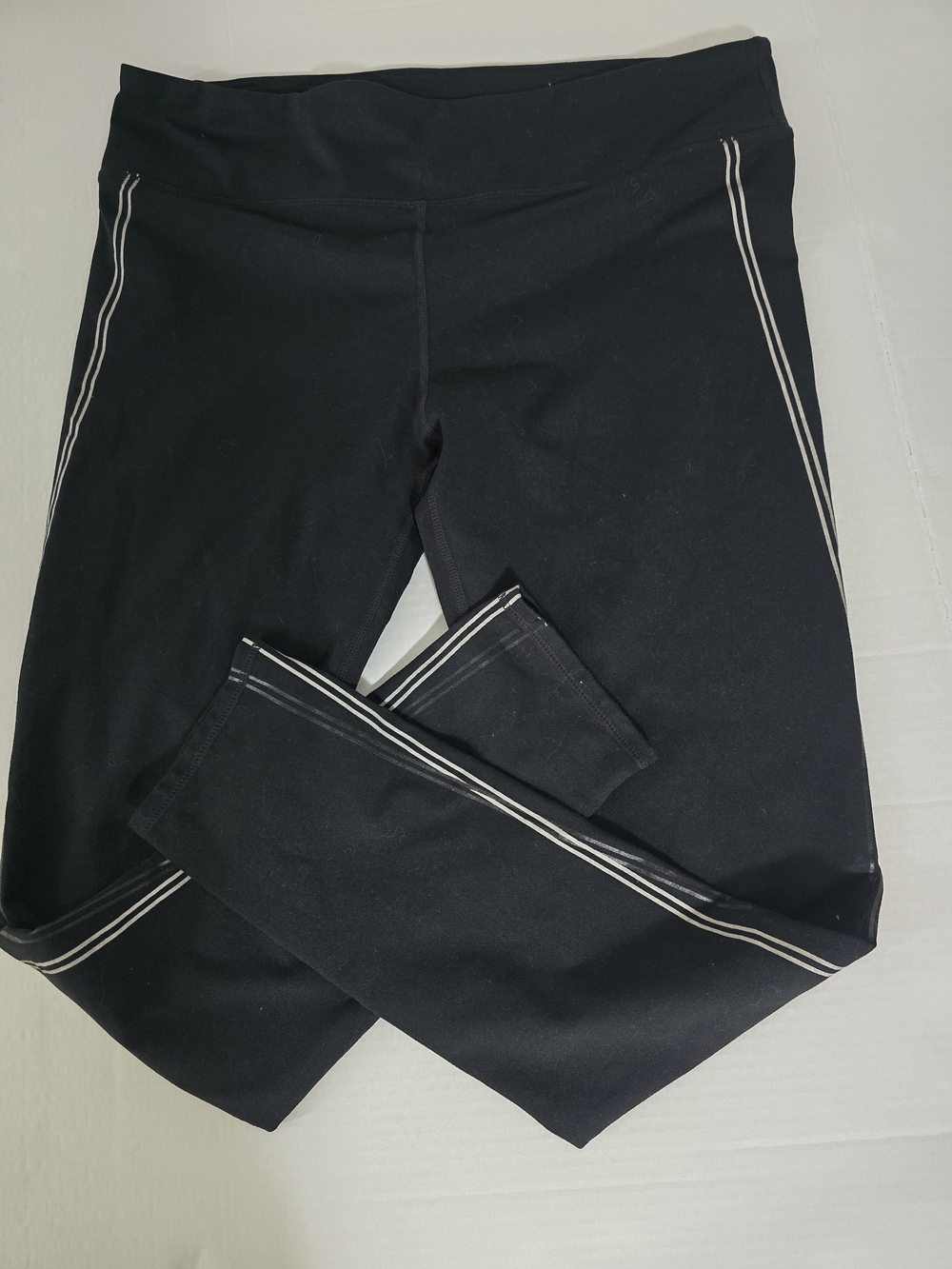 Fabletics Black Leggings with White Side Stripes